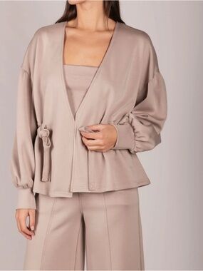 Gathered Tie-Waist Cardigan - Taupe